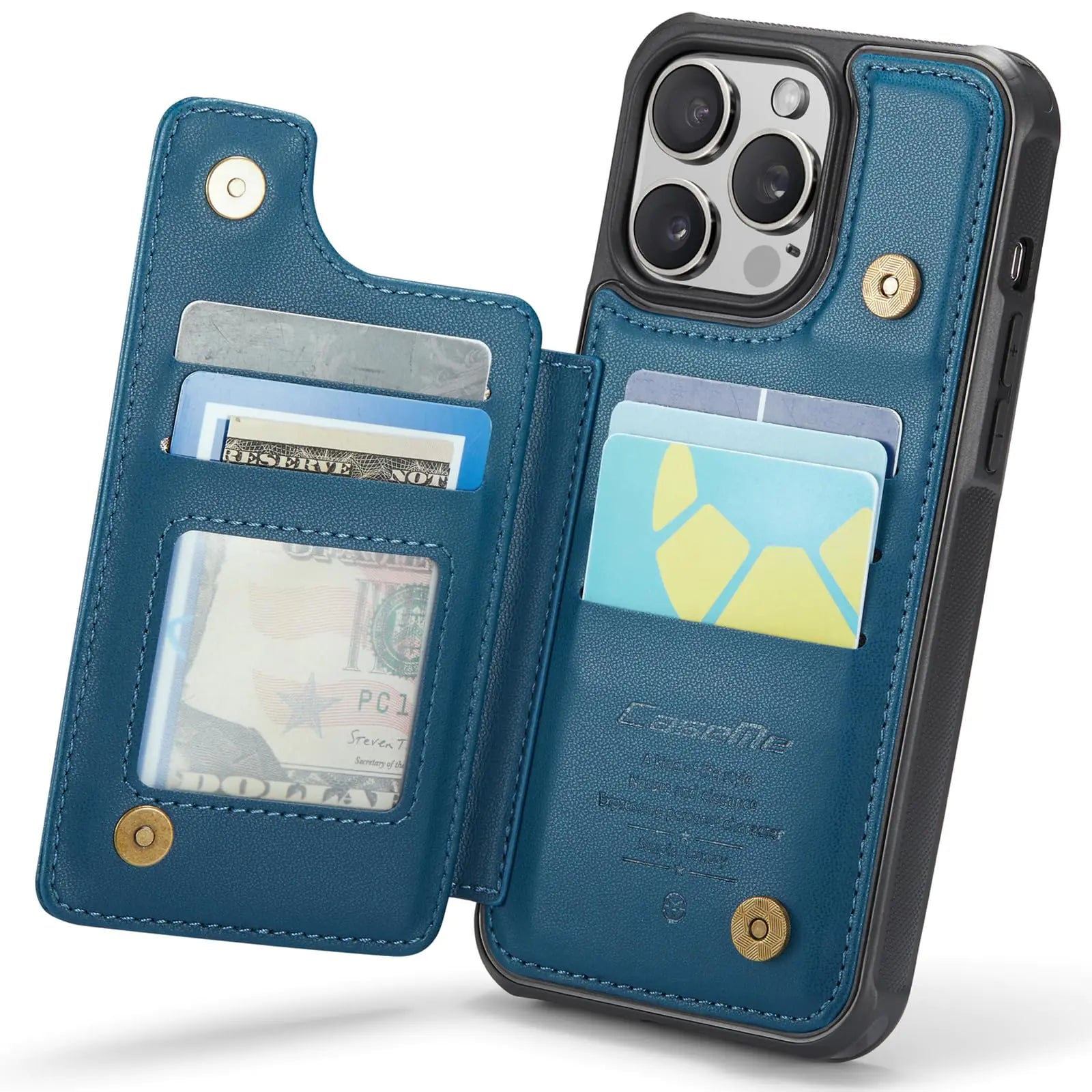 for iPhone 15 Pro Max Case with Card Holder Wallet Case for Women Men with RFID Blocking Durable Leather Kickstand Magnetic Clasp Shockproof Phone Case for iPhone 15 Pro Max (Blue)