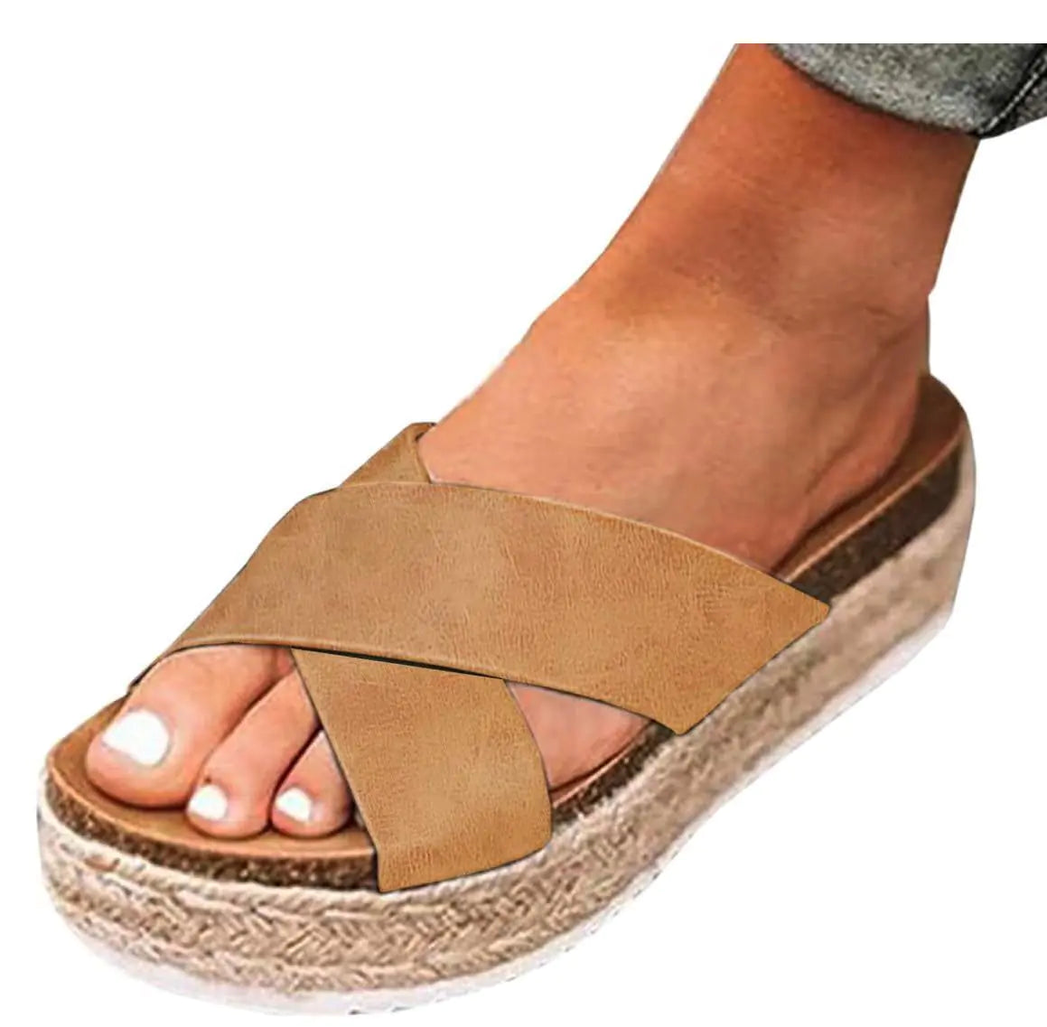 WomenS Platform Sandals Open Toe Wedges Sandals Khaki Size 9.5